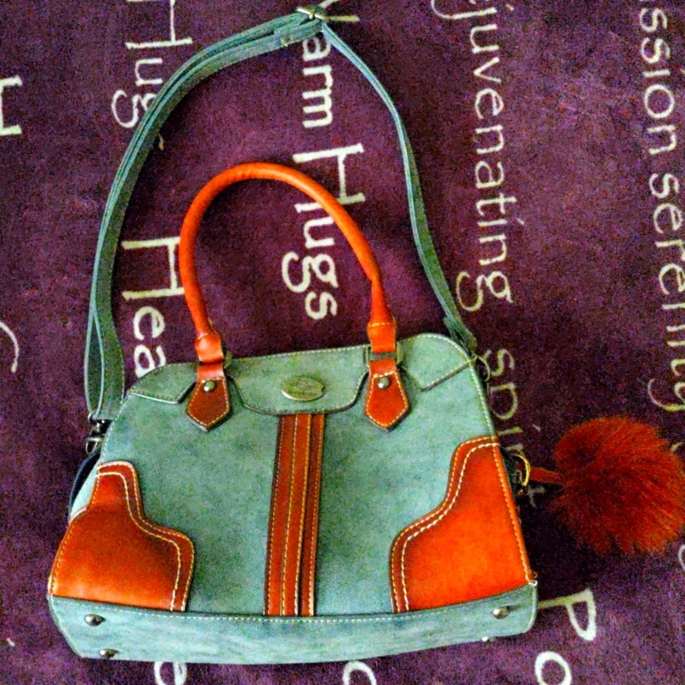 Blue & Brown Cow leather Purse with adjustable straps